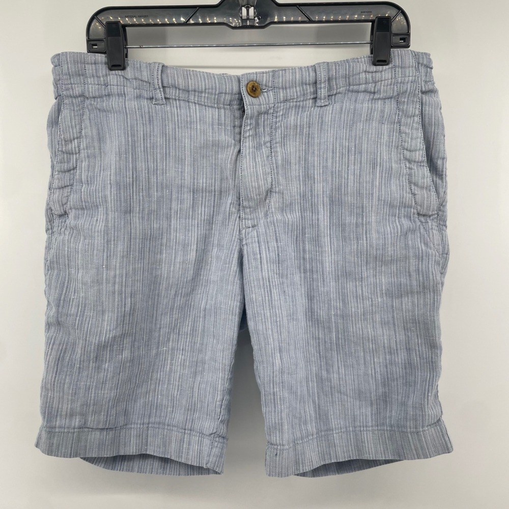 Tommy Bahama Shorts Mens Medium Blue Herringbone Linen Blend Drawstring